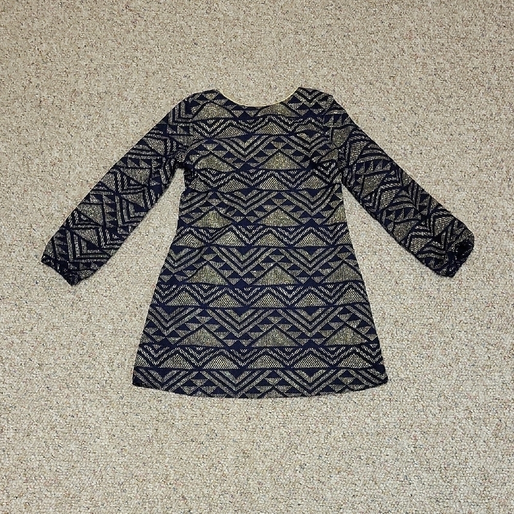 Billieblush Navy and Gold Sheath Dress with Bishop Sleeves Girls Sz 6